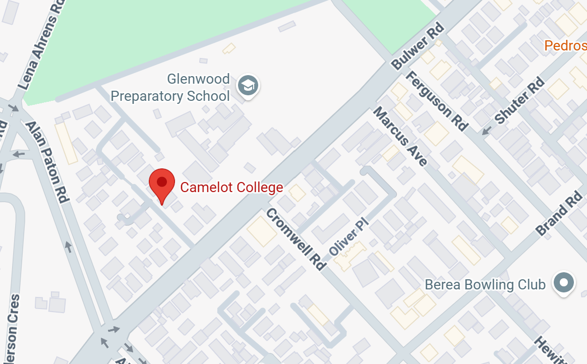Map showing the location of Camelot College in Glenwood, Durban